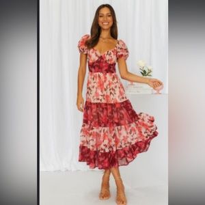 Hello Molly Sweet Views Midi Dress in PinkWine Floral NWT. Size L